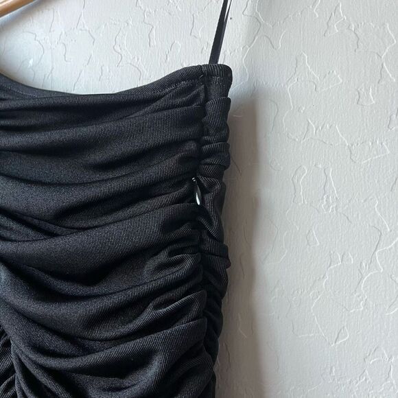 Aliette Black Ruched Bodycon Cut Out Mock Neck Long Sleeve Mini Dress Size 4 - Picture 6 of 11